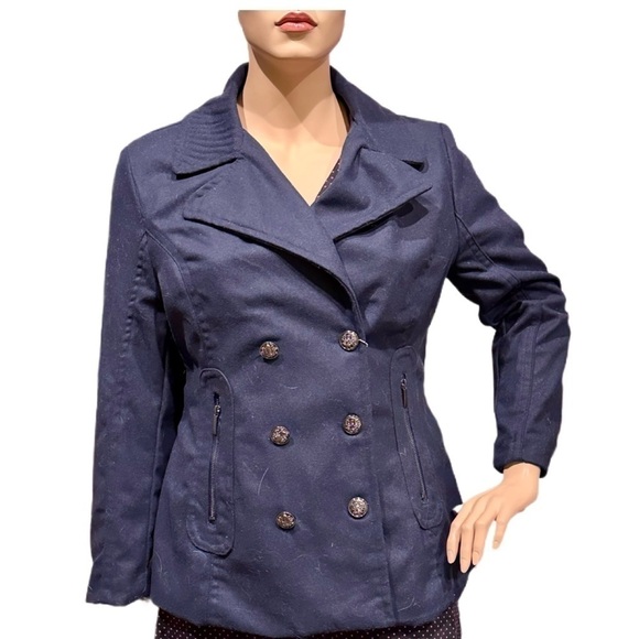 Yoki Double Breasted Pea Coat Size 1X Navy Blue, Lined, Pockets Wool Blend, NWT - Picture 7 of 16